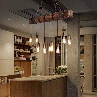 Retro Vintage Pendelleuchte,COCOL Industrielle Loft Hängeleuchte Holz Dekorativer Hängelampe Metall Höhenverstellbar E27 Retro Holz Pendellampe für Küche Esszimmer Bar Restaurant Wohnzimmer Café