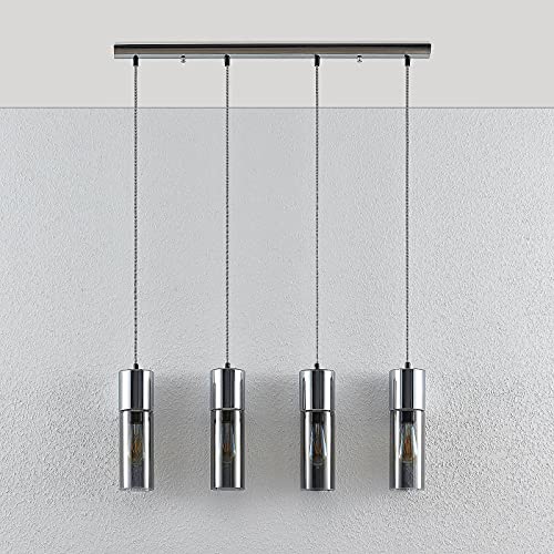 Lindby Esstisch Pendelleuchte, Hängeleuchte Glas Metall, Hängelampe Rauchgrau 4x E27 max. 25W, ohne Leuchtmittel, Wohnzimmer, Glasleuchte