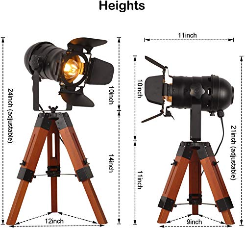 Industrielle Stativ-Holz-Tischlampe für Nachttisch, Bauernhaus höhenverstellbare Retro-Schreibtischlampe für Wohnzimmer Rotation Vintage E27 Stehleuchte für Schlafzimmer