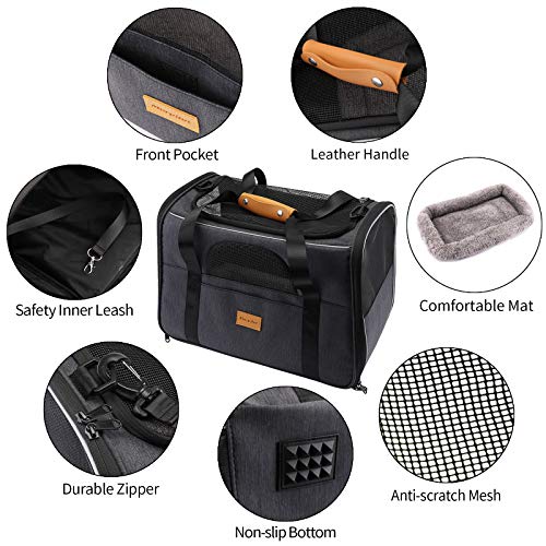 morpilot Hundetasche Transportbox, Atmungsaktive und Faltbare Hundebox mit Verstellbarem, Katzentransportkäfig mit Abnehmbarer Plüschmatratze + Schüssel