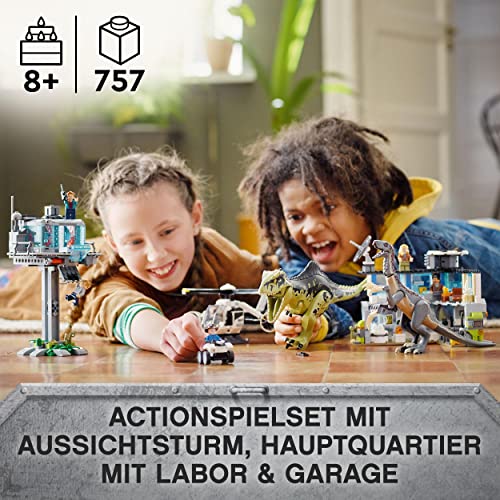 LEGO 76949 Jurassic World Giganotosaurus & Therizinosaurus Angriff, Dinosaurier Spielzeug mit Hubschrauber, Auto und 2 Dino Figuren, Geschenk zu Weihnachten