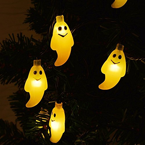 Halloween Lichterkette LED Schnurlicht 30 LEDs Kürbis Geist Licht für Außen Weihnachten Halloween Party Park Fest Deko (Warmweiß)