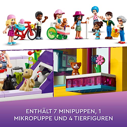 LEGO 41704 Friends Wohnblock in Heartlake City mit Friseursalon und Café, Puppenhaus mit 7 Minipuppen, Hausmodell mit Wohngebäuden, Kinderspielzeug