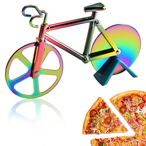 Toskope Fahrrad-Pizzaschneider,Edelstahl Doppel Pizza Schneider, Pizzaschneider aus Antihaftbeschichtetem Edelstahl, Geeignet für Küche ,Partys usw,Ideal als Weihnachtsgeschenk（Mehrfarben）