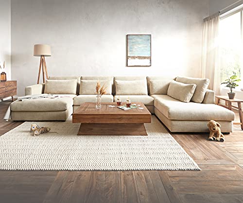 DELIFE Sofa Isla Chenille Beige 430 x 225 cm Ottomane rechts Wohnlandschaft