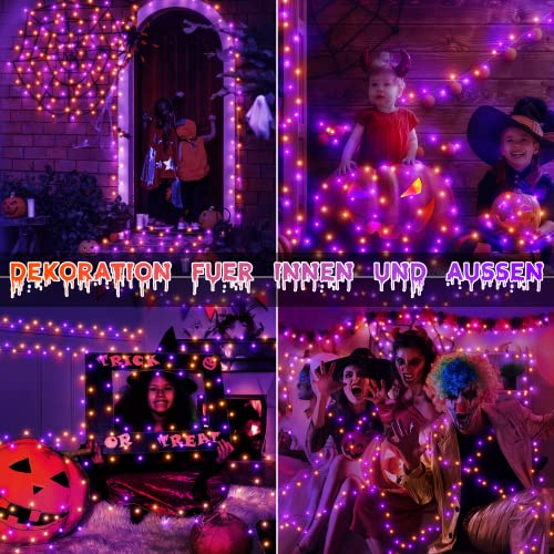 Halloween Deko Lichterkette-Ollny 20M 200LEDs Lichterkette Außen Strom Orange Lila-8 Modi Wasserdicht Halloween Lichterketten mit Stecker für Aussen Innen