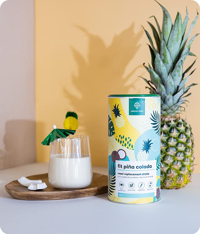 Natural Mojo Fit Piña Colada – Fit Shake (500 g) – Shake mit wertvollen Superfoods – leckerer Drink aus leicht löslichem Eiweißpulver – mit Piña Colada-Geschmack