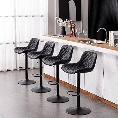 YOUTASTE Barhocker, 2er Set Tresenhocker PU-Leder Höhenverstellbar Bar Stühle Drehbar Drehstühle Mit Armlehnen,Kücheninseln Bar Stool Für Garten 180kg Kapazität-Diamant Schwarz…