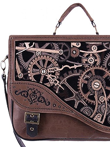 Dark Dreams Tasche Handtasche Schultertasche Umhängetasche Gears Steampunk Gothic Zahnräder braun