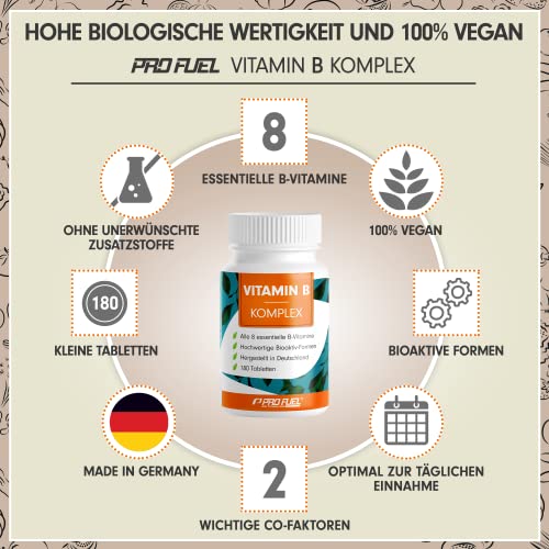 Vitamin B Komplex hochdosiert mit B12 - 180 Tabletten - alle 8 B-Vitamine (B1, B2, B3, B5, B6, B7, B9, B12) mit Aktivformen wie Quatrefolic®, Co-Faktoren Cholin & Myo-Inositol, laborgeprüft, vegan