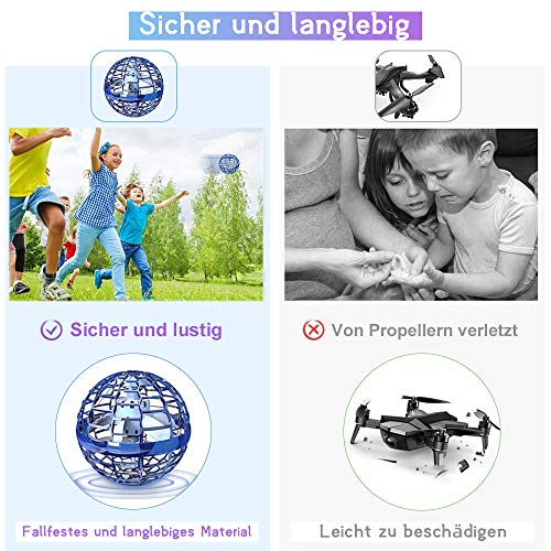 FLYNOVA Hover Ball Mini Drohne - Fliegender Ball Flying Ball Flying Orb Boomerang mit LED Licht Drohne für Kinder Flugzeug Spielzeug Geschenke für Jungen Mädchen Indoor Outdoor, 2021 Pro (Blau)