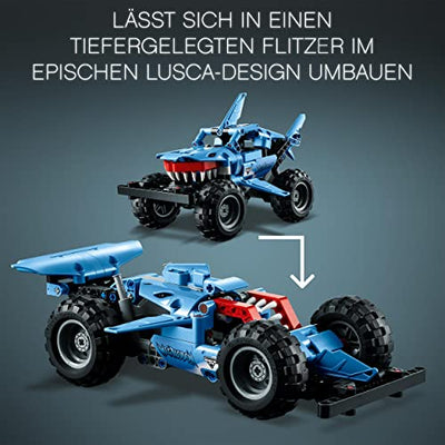 LEGO 42134 Technic Monster Jam Megalodon, Spielzeugauto für Jungen und Mädchen ab 7 Jahren, Hai-Monster Truck zum Zurückziehen, Kinderspielzeug