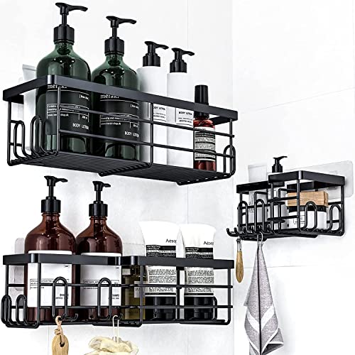 Duschablage Ohne Bohren, Uamector 3 Stück Badezimmer Regal, Rostfreier Edelstahl Schwarz Badezimmer Organizer für Shampoo und Duschgel