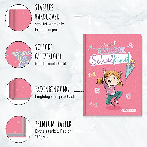 Endlich Schulkind! A5 Erinnerungsbuch zur Einschulung für Mädchen by Häfft [Rosa] Hardcover Einschulungsalbum Schulanfang, erster Schultag | Geschenk für die Schultüte | klimaneutral & nachhaltig