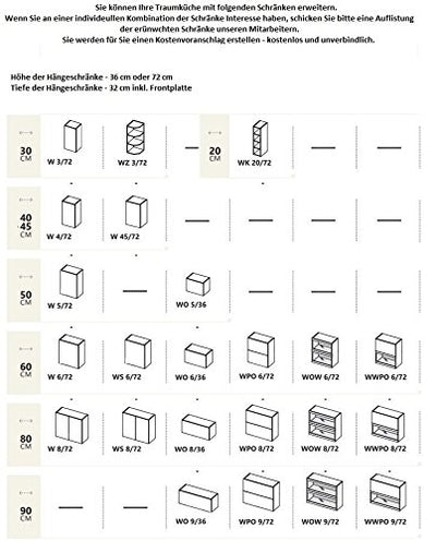 CON Küche Schränke Küchenzeilen Campari 240 cm Eiche Nelson/Weiss Hochglanz