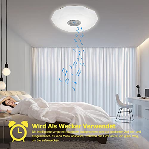 Wholede LED Deckenleuchte Dimmbar mit Bluetooth Lautsprecher, LED Deckenlampe mit Fernbedienung oder APP-Steuerung, RGB Farbwechsel, Musikwiedergabe für Schlafzimmer Badezimmer Wohnzimmer