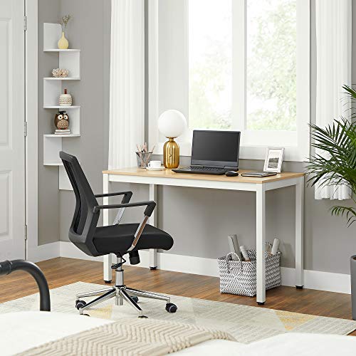 VASAGLE Schreibtisch, großer Computertisch, stabiles Metallgestell, multifunktional, fürs Home Office, Wohnzimmer, Arbeitszimmer, robust, modern, Holzfarben + Weiß LWD64N