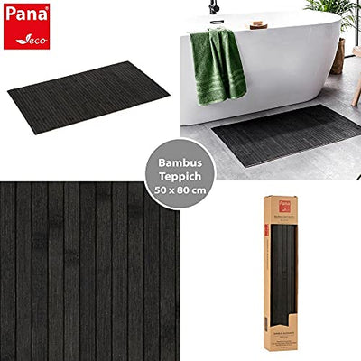 PANA Bambus Badematte • Bambusmatte waschbar • Holz Läufer Badezimmer • 100% Bambus • Größe: 50x80cm • Farbe: Schwarz