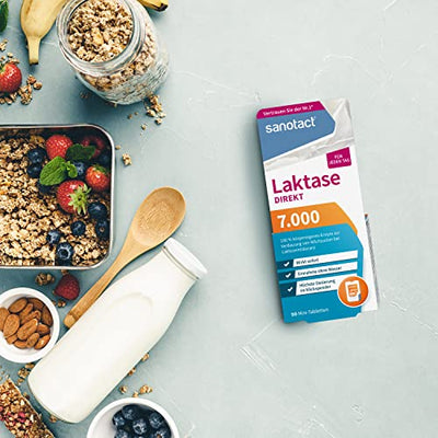 sanotact Laktase 7.000 Direkt • 6x90 Mini-Laktose Tabletten mit Sofortwirkung + hochdosiert • Bei Laktoseintoleranz + Milchunverträglichkeit