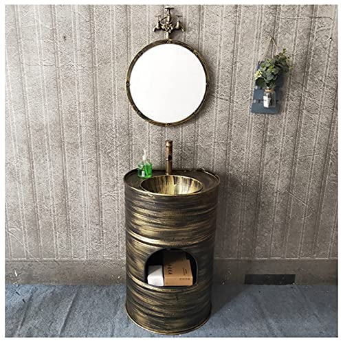 YRRA Waschtisch Stehend mit Unterschrank Moderner Waschtischschrank mit Wasserhahn und Abfluss Freistehend Badezimmer Aufbewahrungsschrank unter der Spüle 22,8 x 19,2 x 35,4 Zoll,Bronze,with Mirror