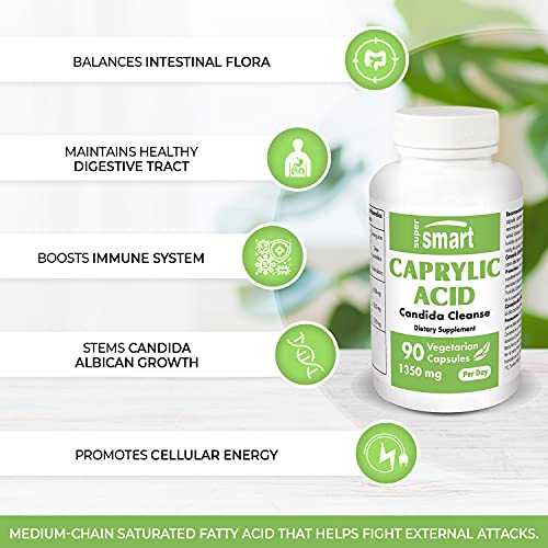 Supersmart - Caprylic Acid 450 mg - gesättigte Mittelketten-Fettsäure - Verbessert die Gesundheit der Darmflora | Nicht GVO & Glutenfrei - 90 Kapseln