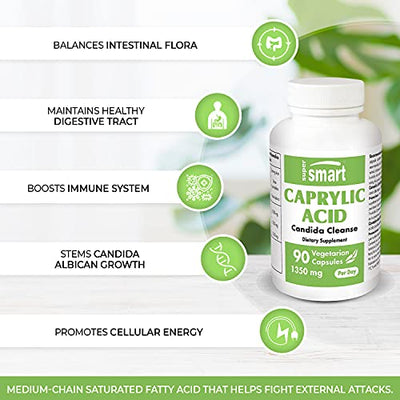 Supersmart - Caprylic Acid 450 mg - gesättigte Mittelketten-Fettsäure - Verbessert die Gesundheit der Darmflora | Nicht GVO & Glutenfrei - 90 Kapseln