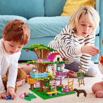 HOGOKIDS Baumhaus Bauspielzeug - Konstruktionsspielzeug ab 6 7 8 9 10+ Jahre für Mädchen Jungen, STEM Bausteine Spielzeug Waldhaus 613PCS mit Springbrunnen und Tieren | Spielzeughaus Geschenk