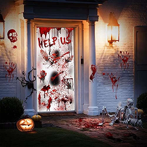 Moxled Halloween Deko Horror, Blutige Fenster Handabdruck Fußabdruck, 2 Sets Halloween Fenster Tür Aufkleber & 8 Sets Blutige Mauer Boden Aufkleber 88pcs Blutige Aufkleber für Halloween Party