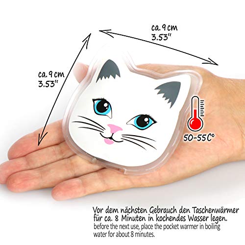 com-four® 4X Taschenwärmer wiederverwendbar - Handwärmer mit Katzen Motiv für Kinder - Wärmepad für kalte Tage und für unterwegs - Wärmeknickkissen (04 Stück - Katze weiß)