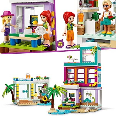 LEGO 41709 Friends Ferienhaus am Strand, Puppenhaus mit Mini-Puppe Mia, Zubehör und einem Schwimmbad, Sommer 2022 Set