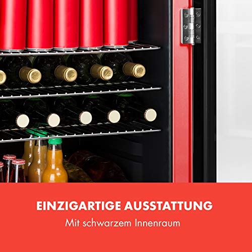 Klarstein PopLife Getränkekühler - Mini-Bar, Retrokühlschrank, 0-10°C, nur 39 dB, 115 L, umweltfreundlich, doppelt verglaste Tür, Retro-Design, rot