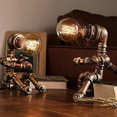 SXGDX Retro-Stil Kreative Persönlichkeit Eisen Roboter Wasser Rohre Industrie Tischlampe Steampunk E27 Nachttischlampen Study Cafe Bar