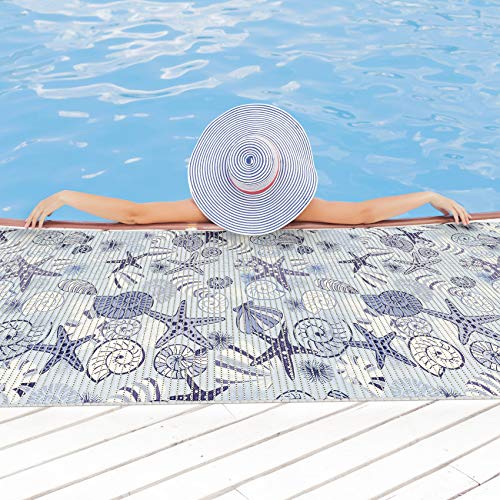 Badematte Weichschaum Matte Antirutsch Badvorleger Badläufer Muscheln Blau 1500x65cm (15m)