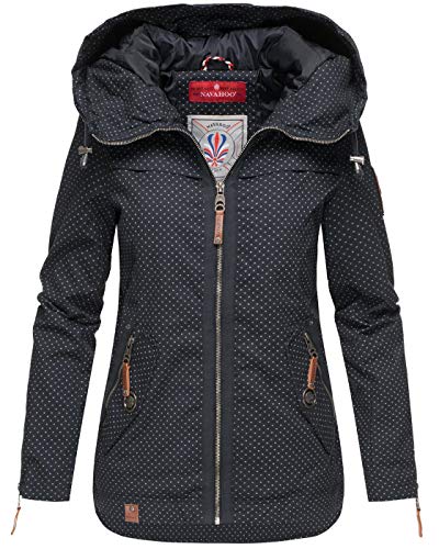 Navahoo Damen Jacke Frühling Übergangsjacke Parka Mantel Kapuze B692 [B692-Wek-Navy-MD-Gr.M]