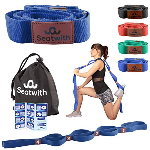 Seatwith Gymnastik-Gurt mit 10 Schlaufen | Yoga-Gurt 200 x 4 cm | Stretch-Strap für mehr Beweglichkeit | + Transportbeutel & Trainingsanleitung PDF| Fitness Pilates Physiotherapie Stretch-Gurt(BLAU)