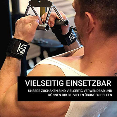 LEGEND Power-Zughaken für Profis - Neopren & Klettverschluss - 2er Set - Powerlifting Zughilfen mit Metall-Haken Fitness Bodybuilding Krafttraining