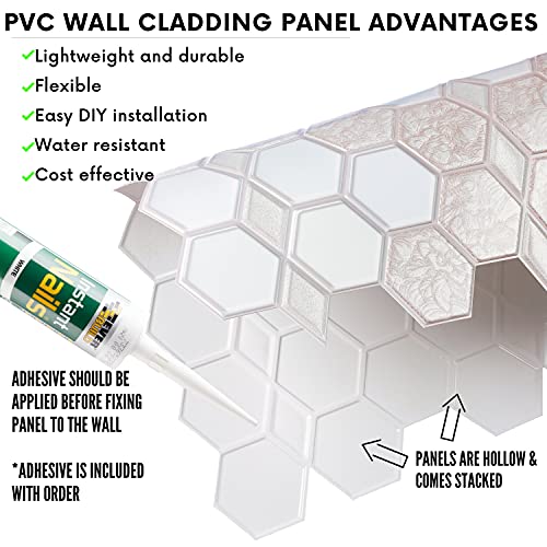 Wandverkleidung aus PVC mit Wabenmuster, sechseckig, mit Glitzer, 20 Stück, 12,46 m², 134,14 m², echte Küchenfliesen-Optik und Haptik, 3D-Design, Innenwandverkleidung in Grau