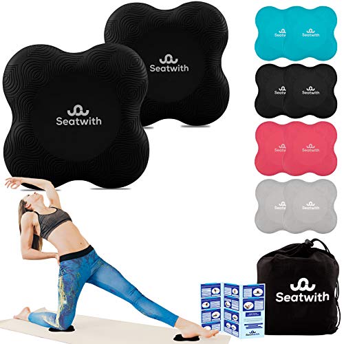 Yoga-Knie-Pad 2er Pack Kniekissen mit Transportbeutel+Trainingsanleitung PDF Maximale Entlastung und Unterstützung der Knie Handgelenke und Ellbogen Knieschoner 20 x 20 cm Fitness Pilates SCHWARZ