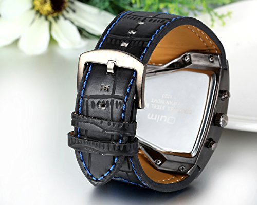 JewelryWe Herrenuhren Analog Quarz Casual Armbanduhr Blau Leder Armband Sportuht mit Digital Zifferblatt Vatertagsgeschenk