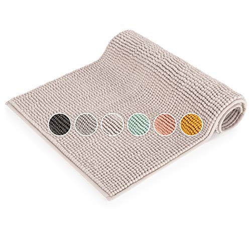 Blumtal Chenille Badezimmerteppich, Badematte rutschfest – Weicher Badvorleger, Badteppich, Oekotex Zertifiziert, 50x80 cm, Beige