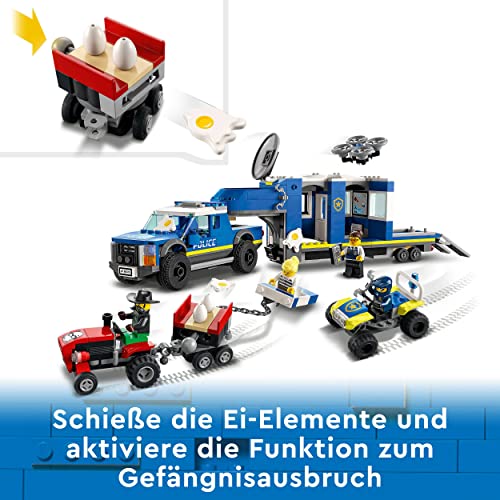 LEGO 60315 City Mobile Polizei-Einsatzzentrale Spielzeug mit Polizeiauto, Gefängnisanhänger, Drohne, Traktor und Minifiguren, Geschenkidee zu Weihnachten