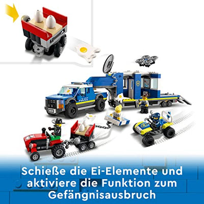 LEGO 60315 City Mobile Polizei-Einsatzzentrale Spielzeug mit Polizeiauto, Gefängnisanhänger, Drohne, Traktor und Minifiguren, Geschenkidee zu Weihnachten