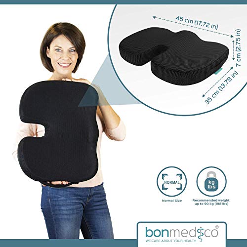 bonmedico Sitzkissen orthopädisch - Memory Foam Gel Steißbeinkissen - Ergonomisches Sitzkissen für Auto & Bürostuhl, Rollstuhlkissen - Wellness Weihnachtsgeschenke - Schwarz Netz (Standard)