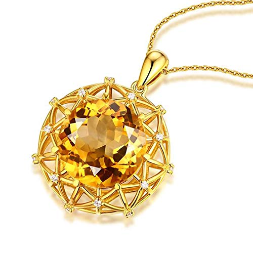 ANAZOZ Echtschmuck Halskette Damen 18K 750 Gelbgold Blumen Citrin 11.3Ct Citrin Gelb Halskette mit Anhänger mit Diamant Schmuck für Frauen