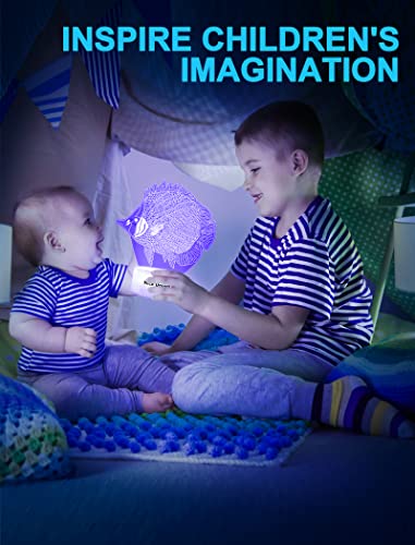 Nice Dream Teufelsfisch Nachtlicht für Kinder, 3D Illusion Lampe Kinderzimmer LED Licht, Fernbedienung 16 Farbwechsel Dimmbar, Weihnachtsgeschenke für Mädchen Junge Wohnzimmer Schlafzimmer Dekor