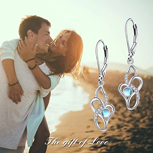 Mondstein Ohrringe Sterling Silber Infinity Herz Mondstein Ohrhänger Irische Kelten Schmuck Geschenke für Damen Teenager Mädchen