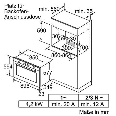 Bosch VBD5780S0 Serie 6 Einbau-Backofen, 60 x 90 cm extra breit, Pyrolyse Selbstreinigung, LCD-Touchdisplay, Versenkknebel, 1-fach ebenunabhängiger Teleskop-Auszug