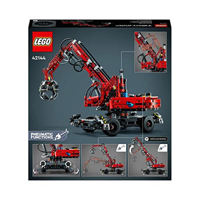 LEGO 42144 Technic Umschlagbagger Modell, Mechanisches Spielzeug Set, manuelle und pneumatische Funktionen, Baufahrzeug Kran, Lernspielzeug