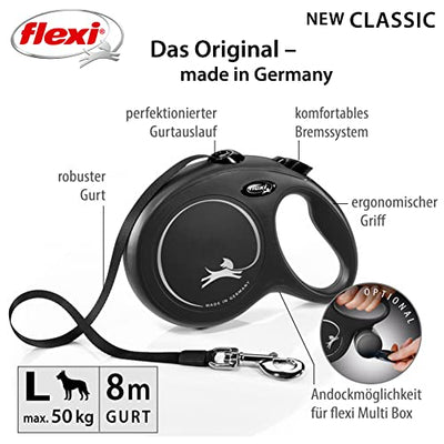 flexi New Classic L Gurt 8 m schwarz für Hunde bis 50 kg