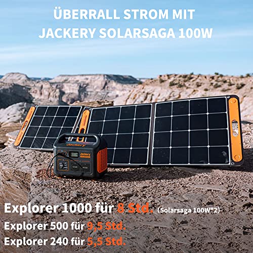 Jackery Faltbares Solarpanel SolarSaga 100 - Solarmodul für Explorer 240/500/1000 Tragbare Powerstation - Solarladegerät mit 2 x USB-Anschluss -100W Outdoor Solargenerator für Camping und Garten